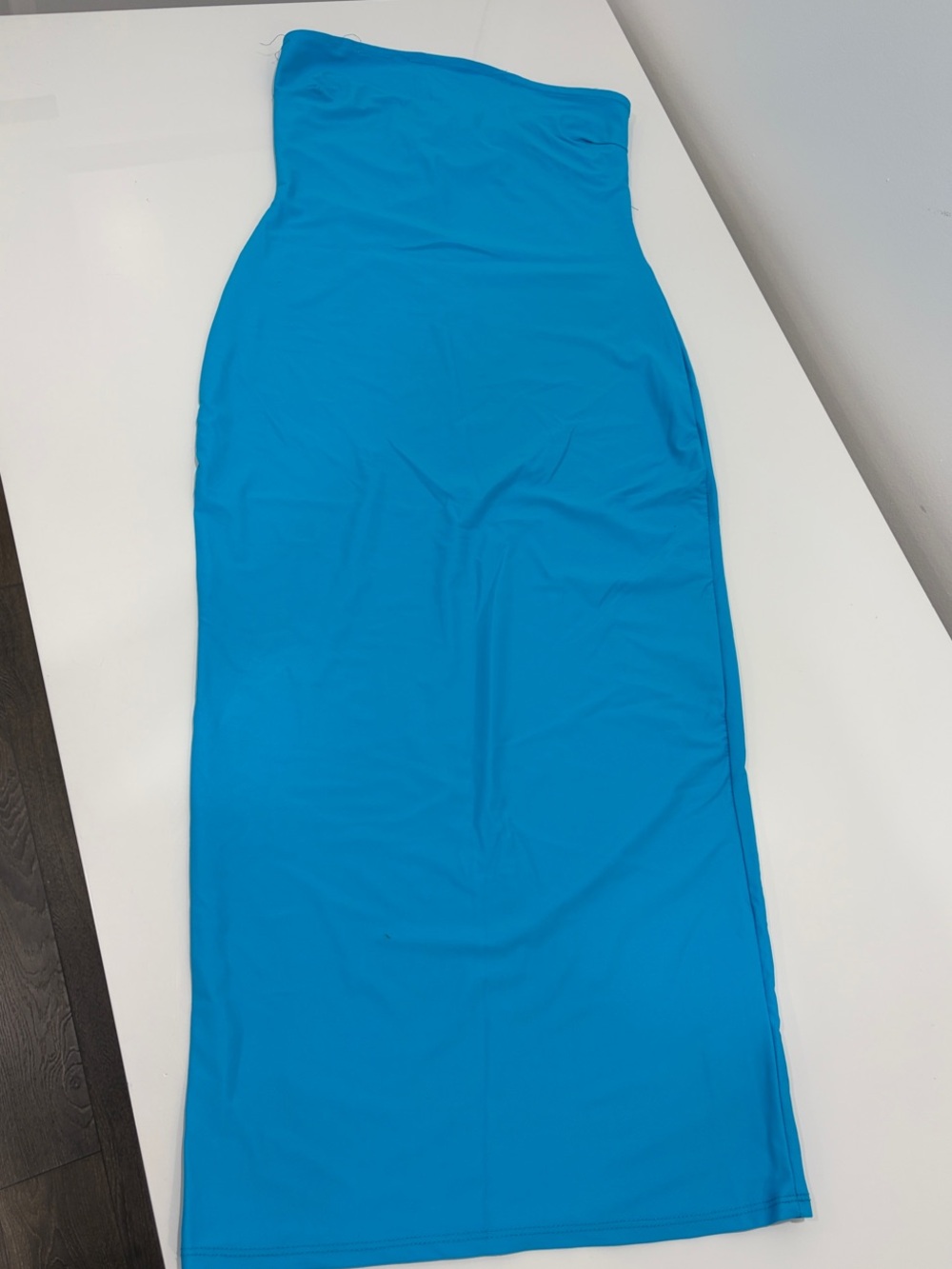 Fashion Nova Strapless Bright Turquoise Bodycon Maxi Dress